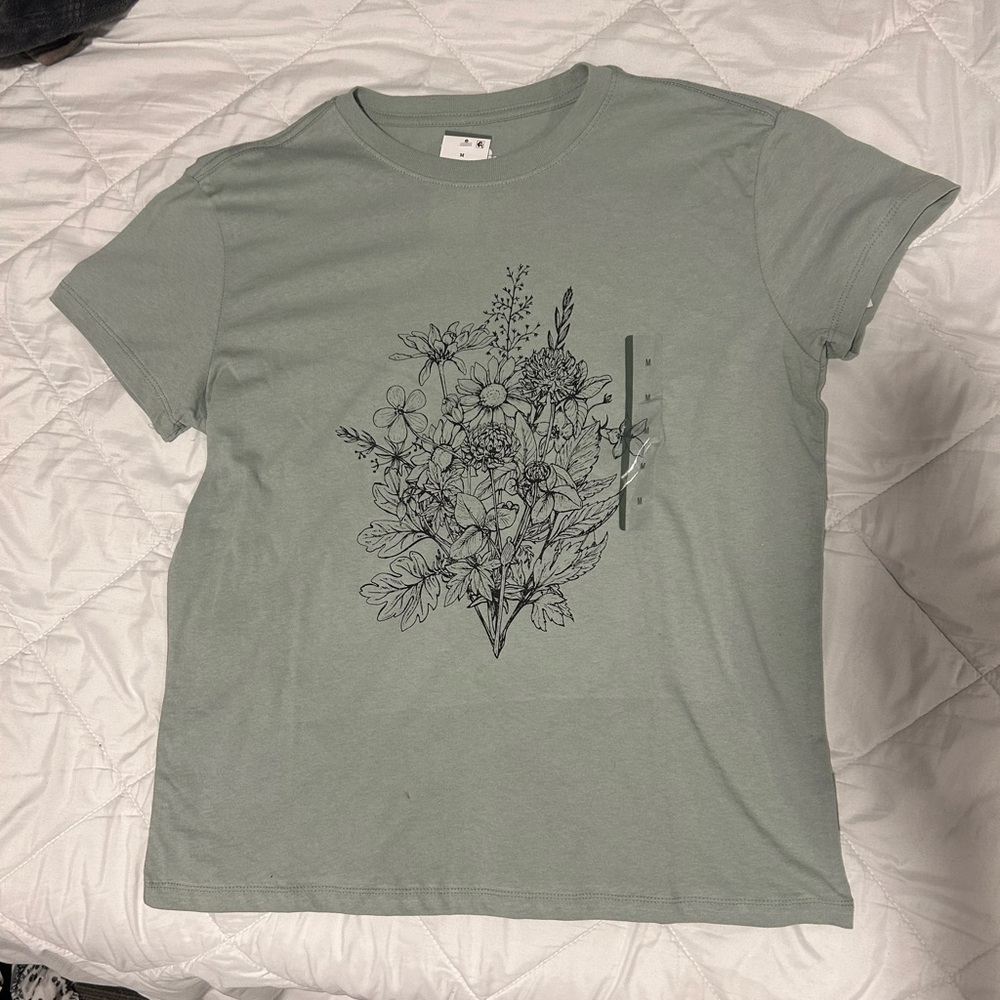 NWT Pale Mint Tee with Black floral graphics